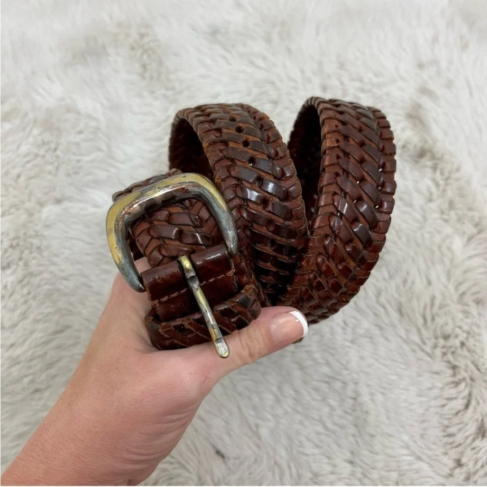 ❤️Vintage Braided Leather Weave Brown Belt with Solid Brass Buckle
